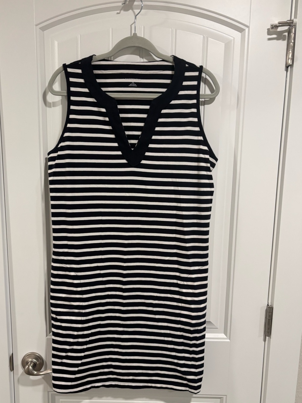 Lands End Striped Sleeveless V-Neck Knit Dress - Navy & White